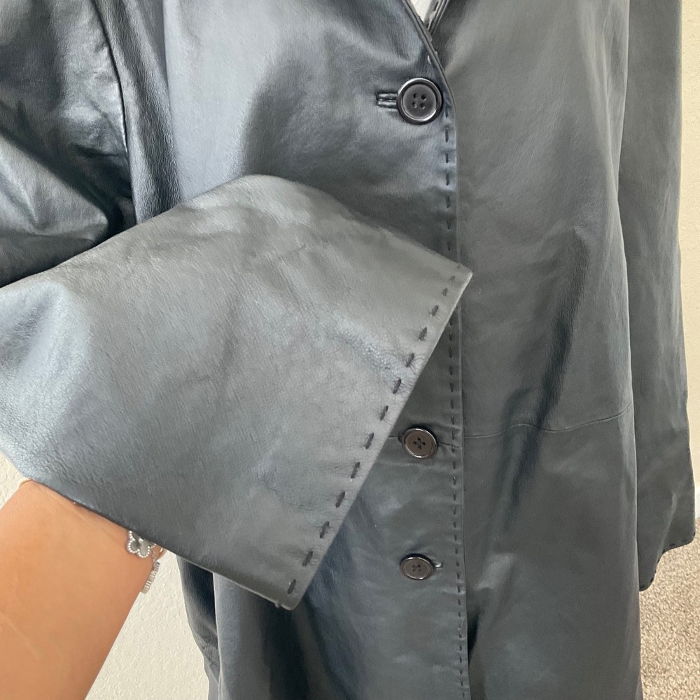 Jessica London Black Leather Swing Coat 24W Plus Size 90s Chic Button Up Grunge - Picture 5 of 8